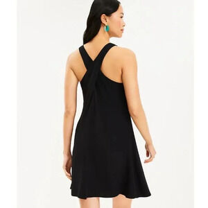 NWT LOFT Satiny Black Lined Cross Back Swing Dress Sundress M